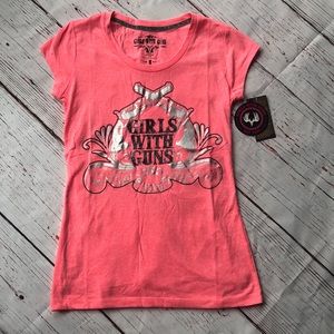 Girls with Guns T-shirt w/ Beading & Fringe Detail
